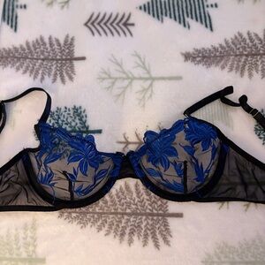 Blue Floral Lace Bra